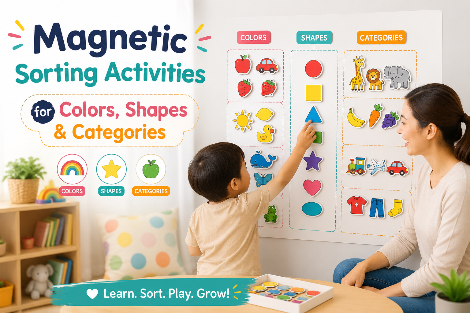 Magnetic Sorting Activities for Colors, Shapes & Categories