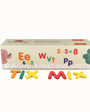 A product image of Tix&Mix magnetic number and letters packaging box on a white background.