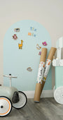 A product image of Tix&Mix blue dream magnetic wall decal featuring wooden animal toys.