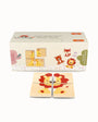 Children's wooden puzzle with animal designs on a white background