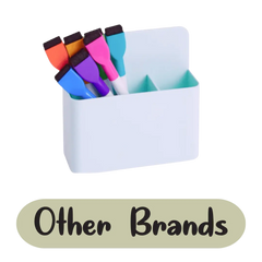 A collection of paint brushes in different colors stored in a plastic container.