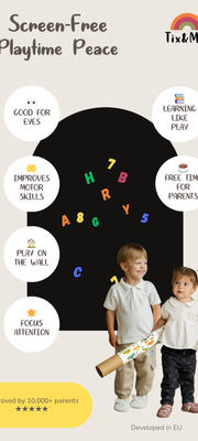 An infographic highlighting the benefits of screen-free magnetic wall play for kids.
