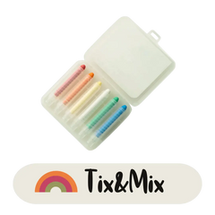 A product display of Tix&Mix colorful crayons in its packaging.