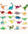 A set of colorful Tix&Mix dinosaur-shaped magnets on a white background.