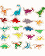 A display of the components of Tix&Mix wooden magnetic Dinosaur playset for kids.