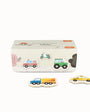 A product display of Tix&Mix wooden magnetic vehicles playset packaging box on a white background.