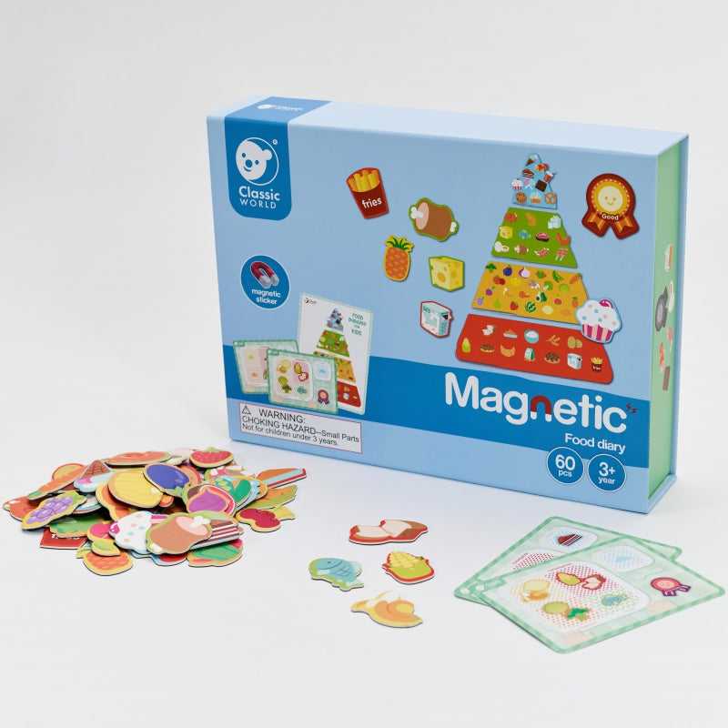 A product display of Tix&Mix magnetic food discovery toys for kids.