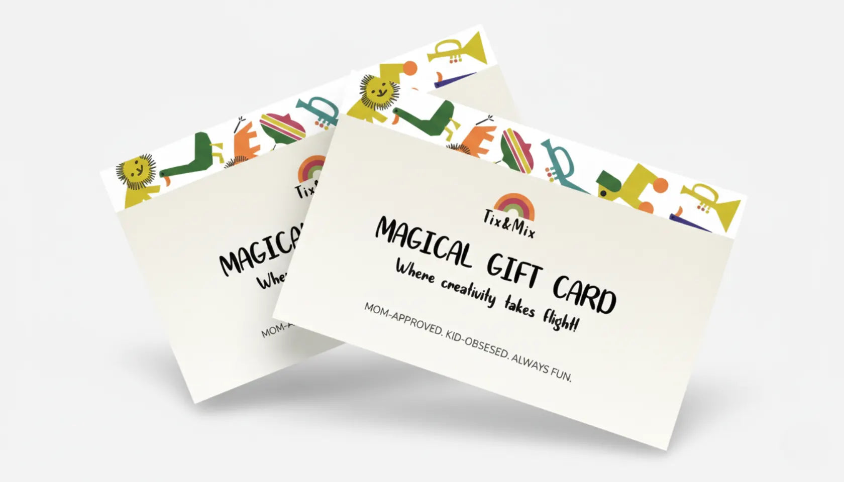 A product display of Tix&Mix magical gift card in a white background.