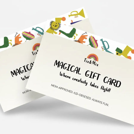 A product display of Tix&Mix magical gift card in a white background.