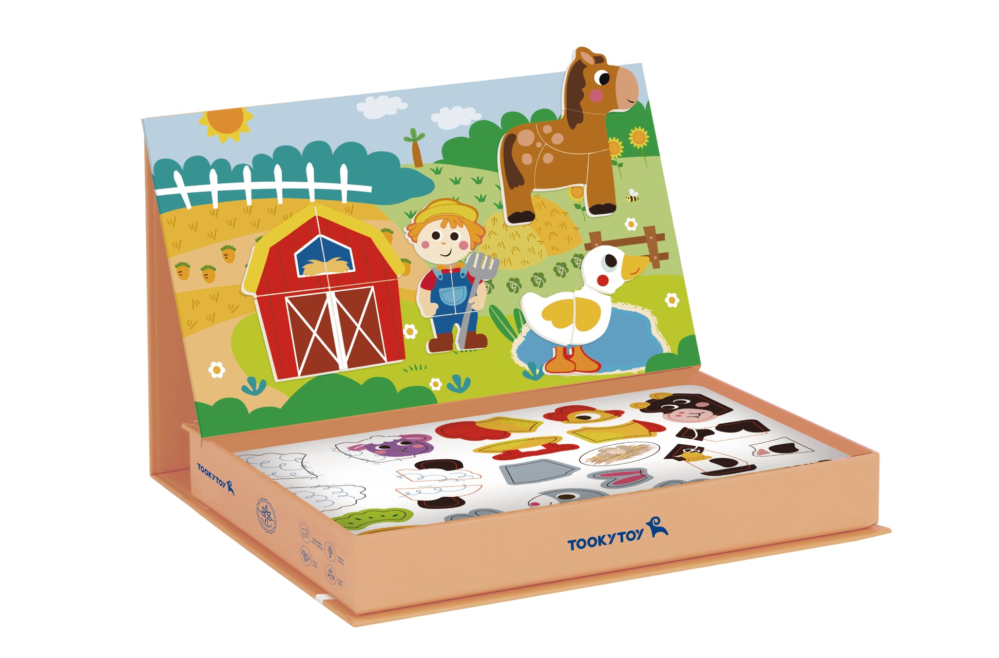 A product display of Tix&Mix Magnetic Farm Box toys for kids.
