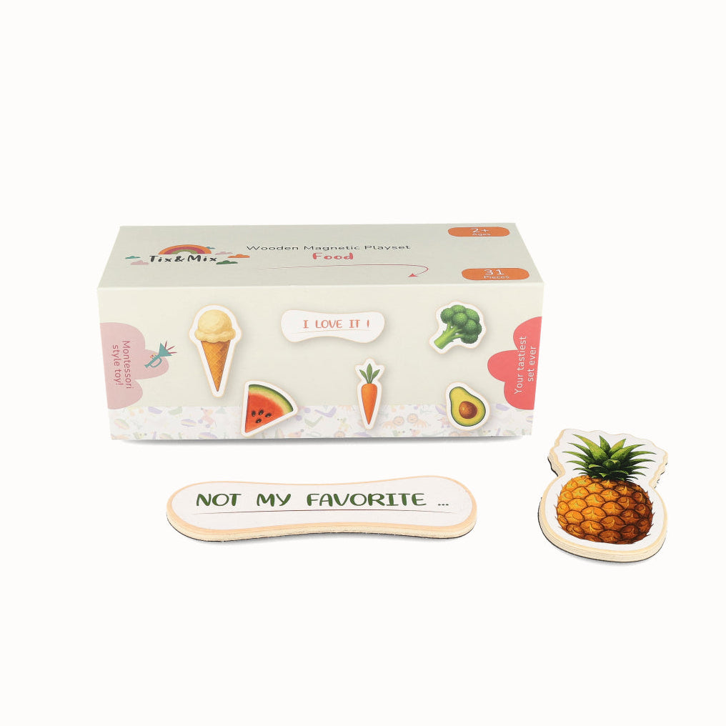 A packaging of Tix&Mix magnetic Wooden Food Game Set.