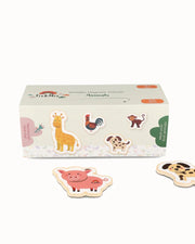 Tix&Mix wooden magnetic animals playset on a white background.