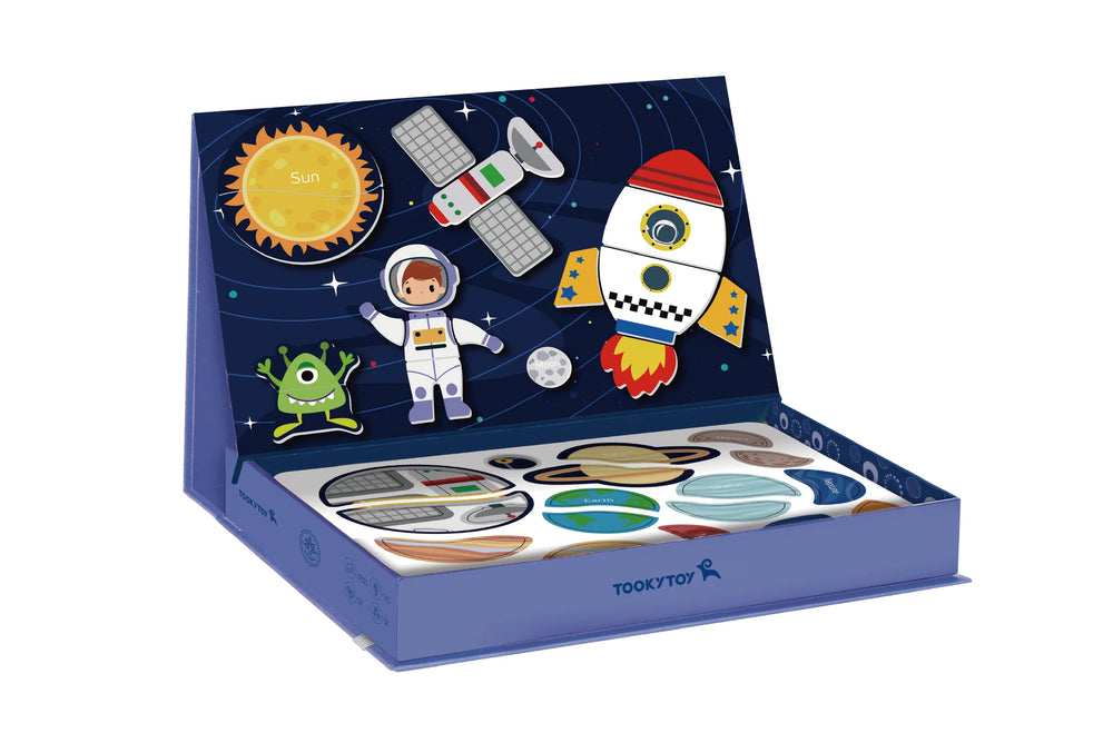 A product display of Tix&Mix brand new space exploration set for kids.