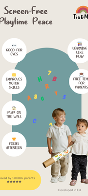 An infographic showcasing the benefits of Tix&Mix magnetic wall decal for kids.