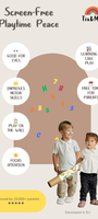 An infographic highlighting the benefits of Tix&Mix magnetic wall decals and toys for kids and toddlers.
