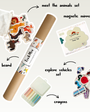 A Tix&Mix bundle consisting of magnetic wall board, animals set, magnetic mirror, vehicles set, and crayons.