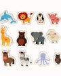 A collection of Tix&Mix wooden magnetic animals playset on a white background.