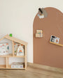 A product display of Tix&Mix brown magnetic wall decal featuring a magic Box and Treasure Shelf on it.