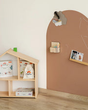 A product display of Tix&Mix brown magnetic wall decal featuring a magic Box and Treasure Shelf on it.