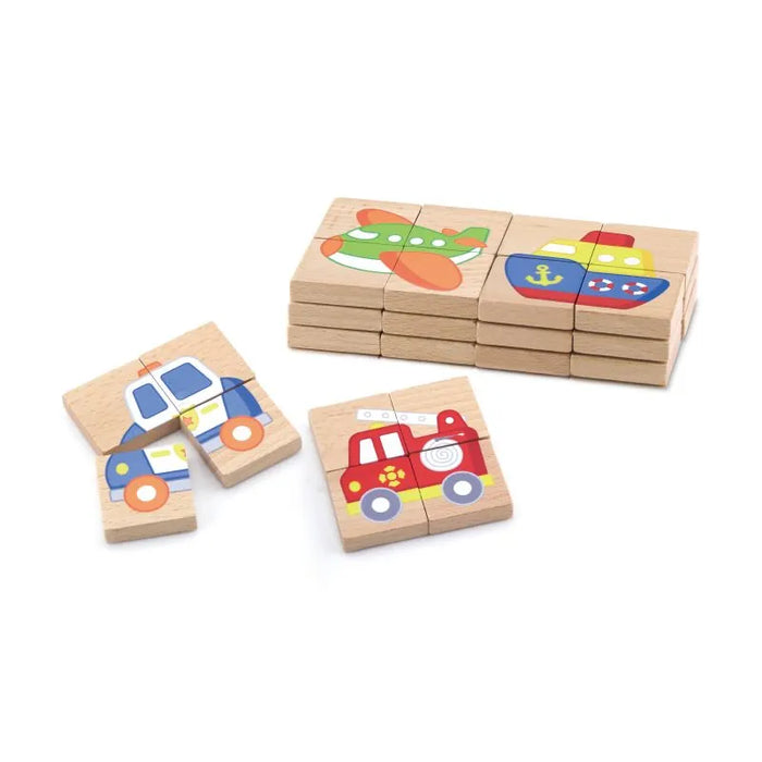 Wooden magnetic puzzle vehicles (set of 32)