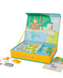 Tix & Mix magnetic animal puzzle box for kids featuring safari-themed magnets, reusable activity cards, and a fold-out magnetic play board.