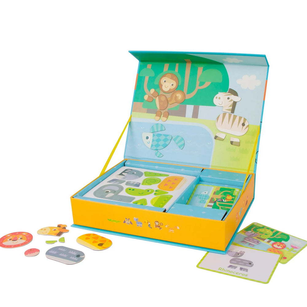 A product display of Tix&Mix magnetic animal playset for kids on a white background.