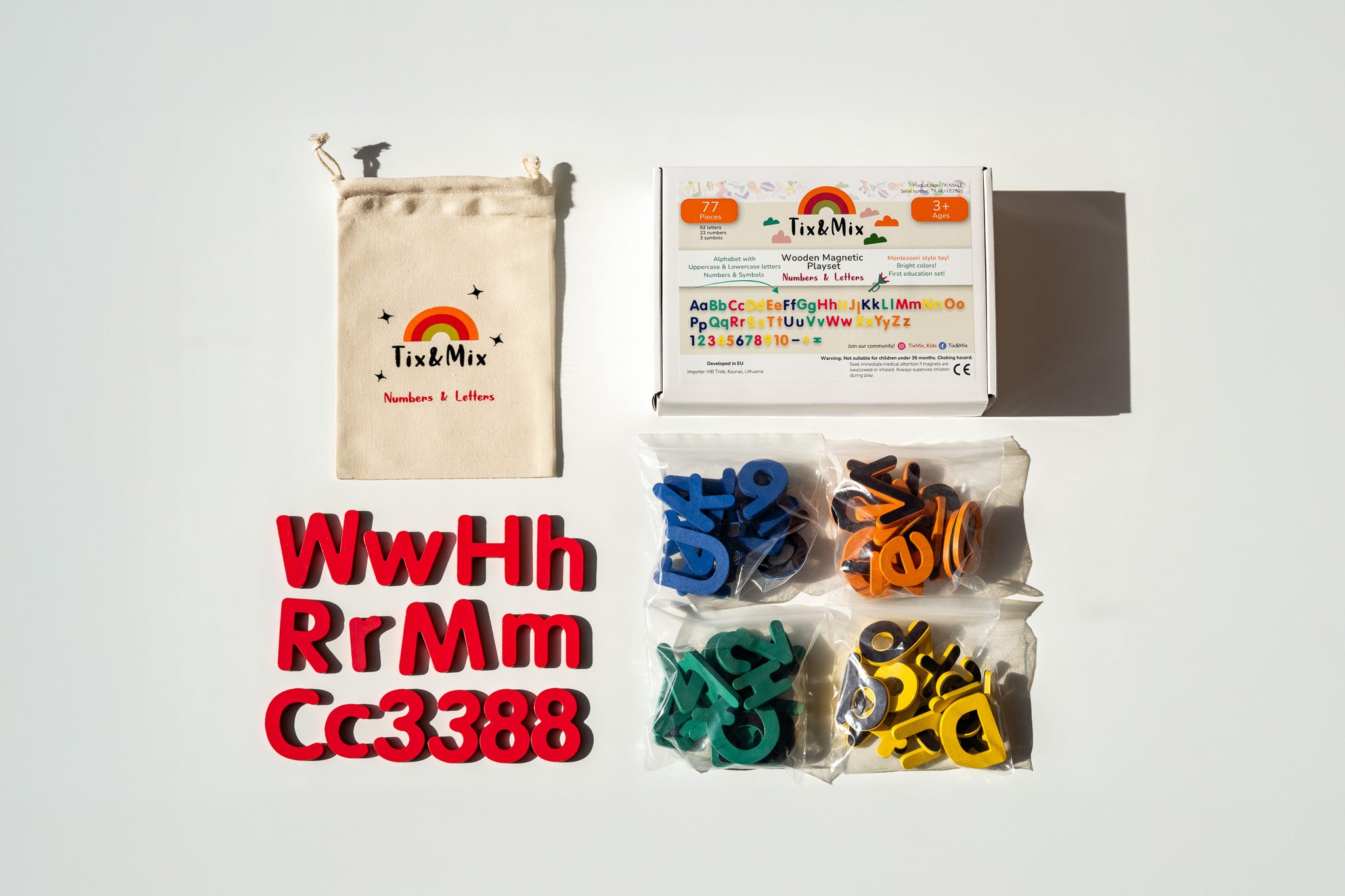 Wooden magnetic Tix&Mix Numbers&Letters (set of 77)